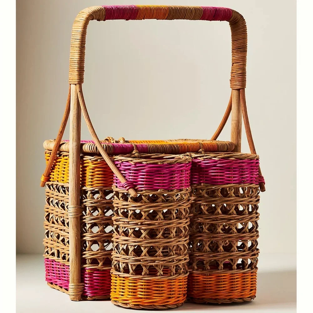 NEW Anthropologie Nina Handwoven Wine Picnic Basket - Picture 3 of 13